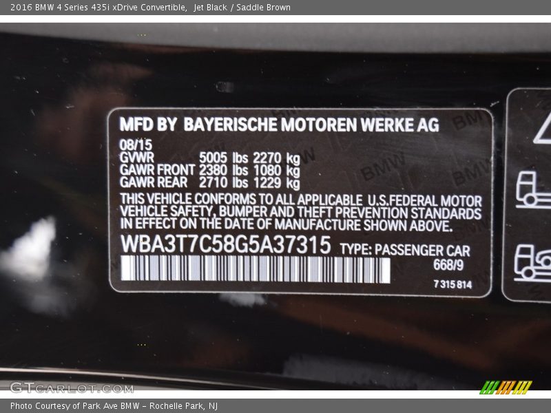 Jet Black / Saddle Brown 2016 BMW 4 Series 435i xDrive Convertible