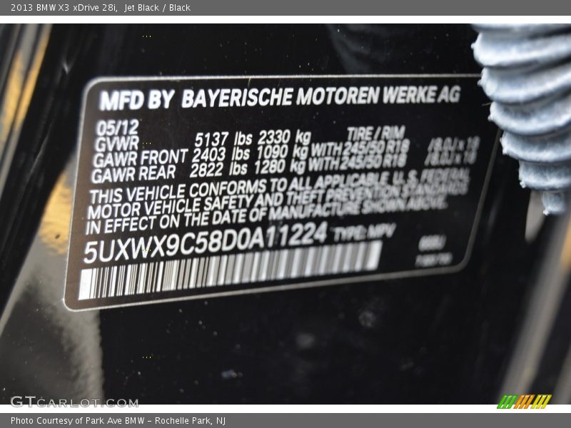 Jet Black / Black 2013 BMW X3 xDrive 28i