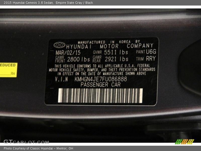 Empire State Gray / Black 2015 Hyundai Genesis 3.8 Sedan