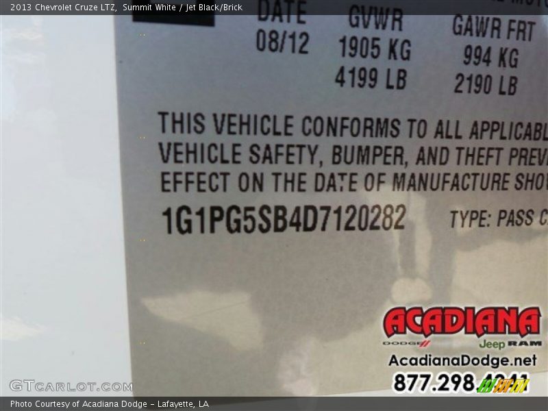 Summit White / Jet Black/Brick 2013 Chevrolet Cruze LTZ