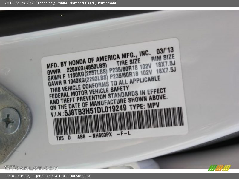 White Diamond Pearl / Parchment 2013 Acura RDX Technology