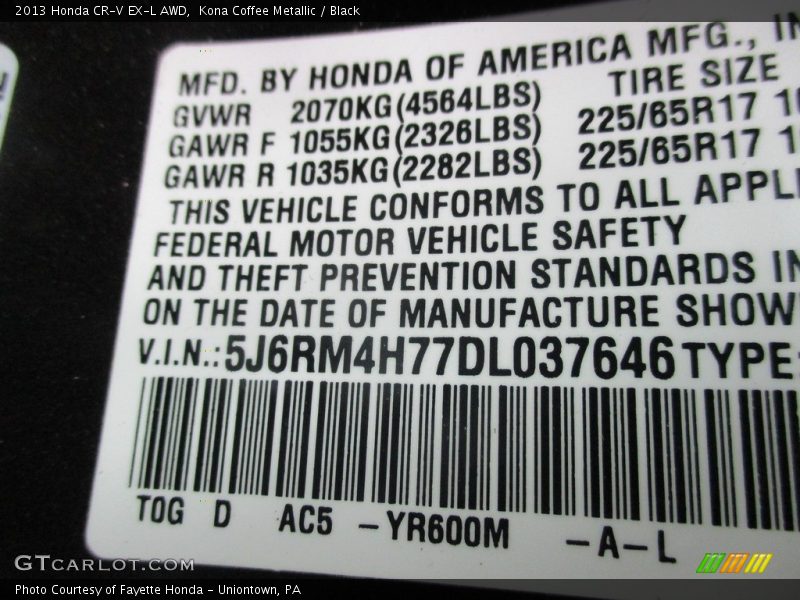 Kona Coffee Metallic / Black 2013 Honda CR-V EX-L AWD