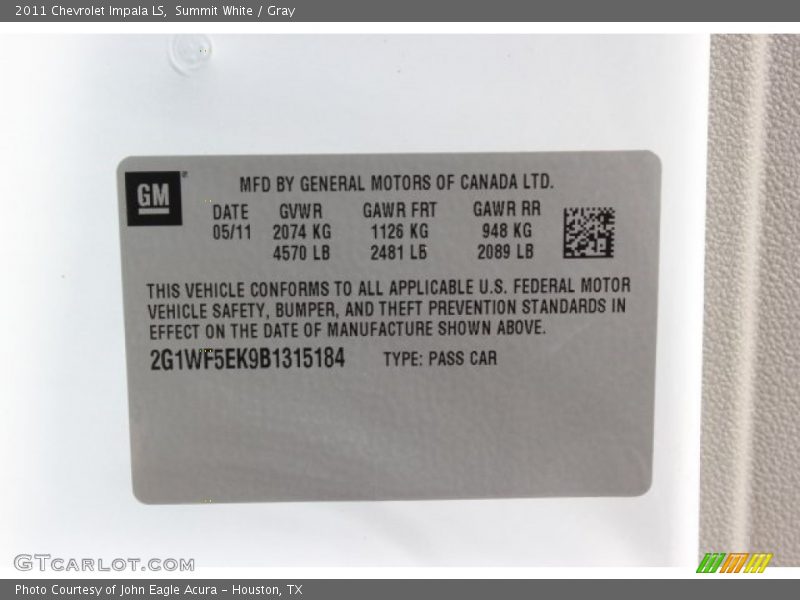 Summit White / Gray 2011 Chevrolet Impala LS