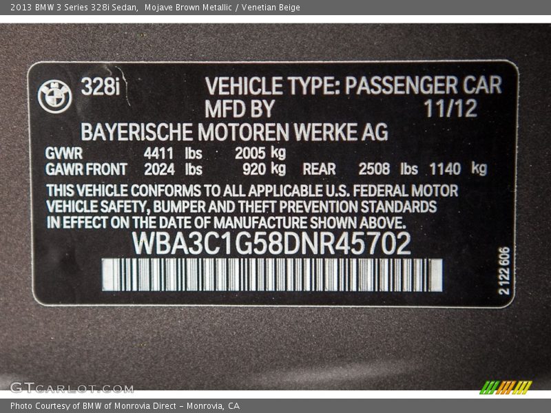 Mojave Brown Metallic / Venetian Beige 2013 BMW 3 Series 328i Sedan