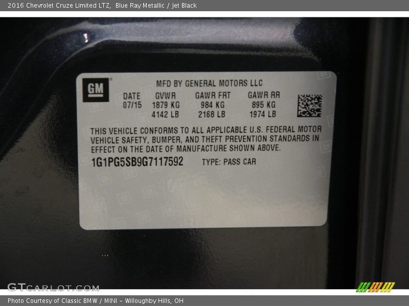 Blue Ray Metallic / Jet Black 2016 Chevrolet Cruze Limited LTZ