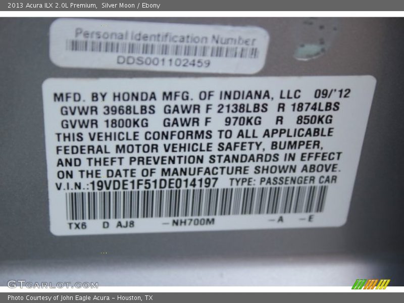 Silver Moon / Ebony 2013 Acura ILX 2.0L Premium