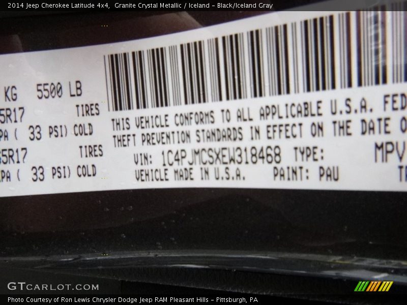 Granite Crystal Metallic / Iceland - Black/Iceland Gray 2014 Jeep Cherokee Latitude 4x4