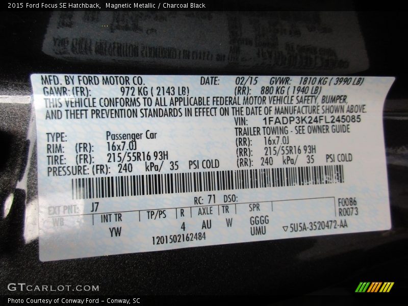 Magnetic Metallic / Charcoal Black 2015 Ford Focus SE Hatchback