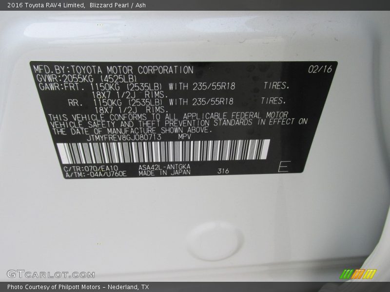 Blizzard Pearl / Ash 2016 Toyota RAV4 Limited