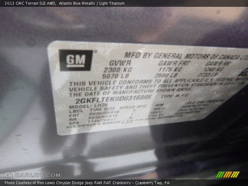 Atlantis Blue Metallic / Light Titanium 2013 GMC Terrain SLE AWD