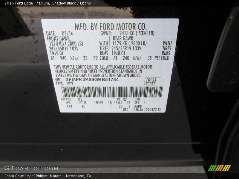Shadow Black / Ebony 2016 Ford Edge Titanium