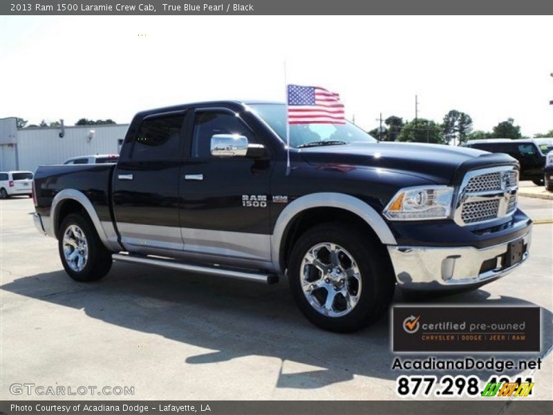 True Blue Pearl / Black 2013 Ram 1500 Laramie Crew Cab