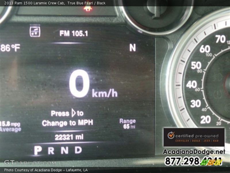 True Blue Pearl / Black 2013 Ram 1500 Laramie Crew Cab