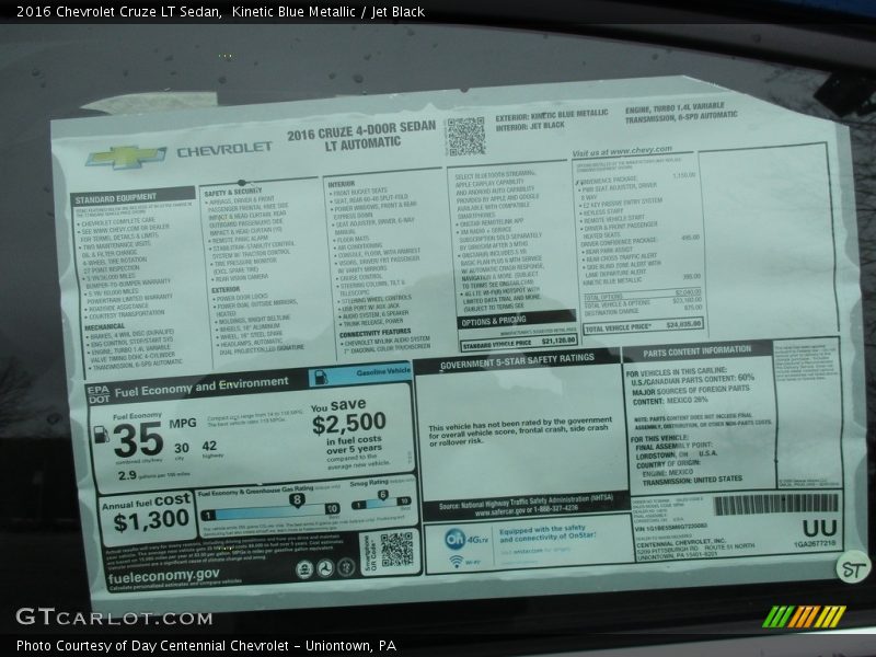 Kinetic Blue Metallic / Jet Black 2016 Chevrolet Cruze LT Sedan