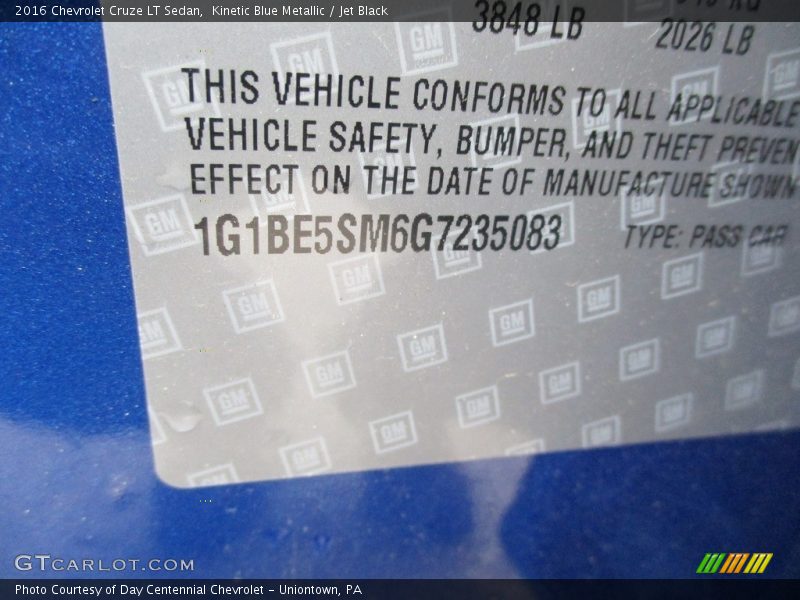 Kinetic Blue Metallic / Jet Black 2016 Chevrolet Cruze LT Sedan