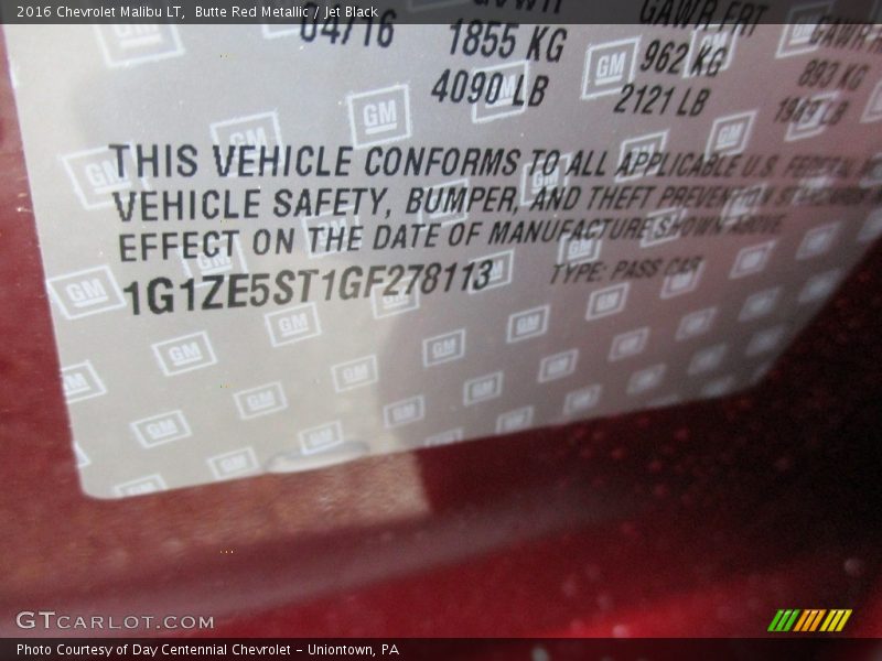 Butte Red Metallic / Jet Black 2016 Chevrolet Malibu LT