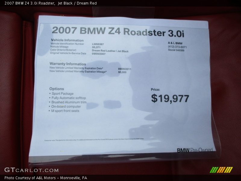 Jet Black / Dream Red 2007 BMW Z4 3.0i Roadster