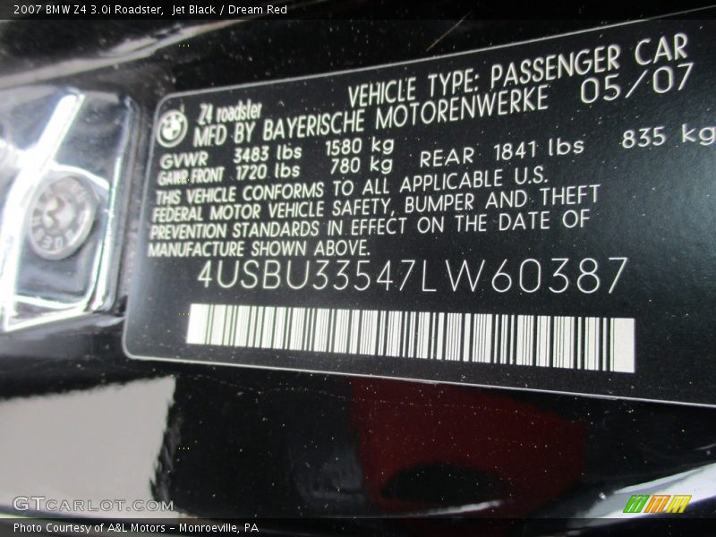 Jet Black / Dream Red 2007 BMW Z4 3.0i Roadster