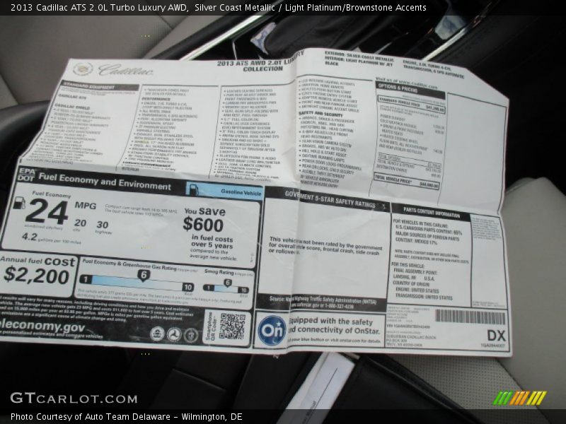 Silver Coast Metallic / Light Platinum/Brownstone Accents 2013 Cadillac ATS 2.0L Turbo Luxury AWD