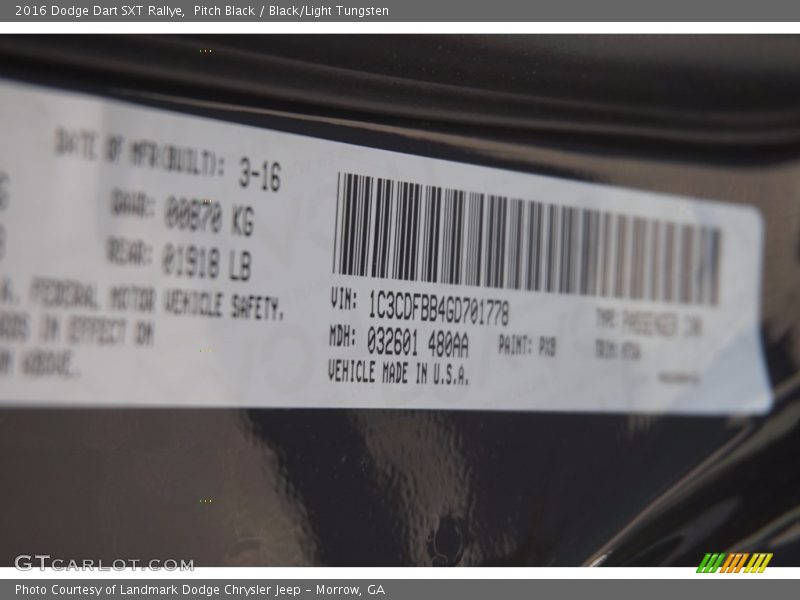 Pitch Black / Black/Light Tungsten 2016 Dodge Dart SXT Rallye
