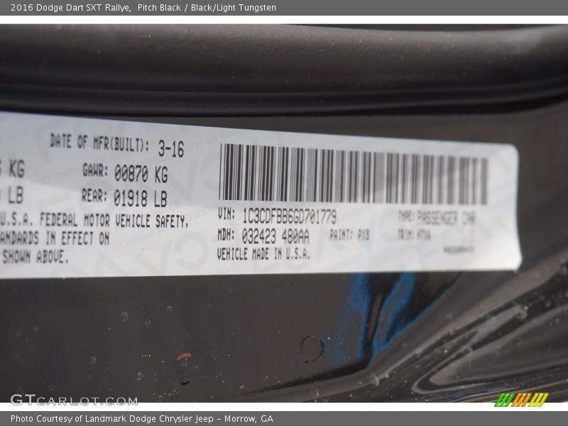 Pitch Black / Black/Light Tungsten 2016 Dodge Dart SXT Rallye