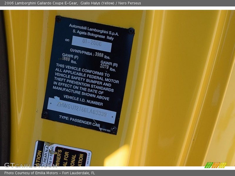 Info Tag of 2006 Gallardo Coupe E-Gear