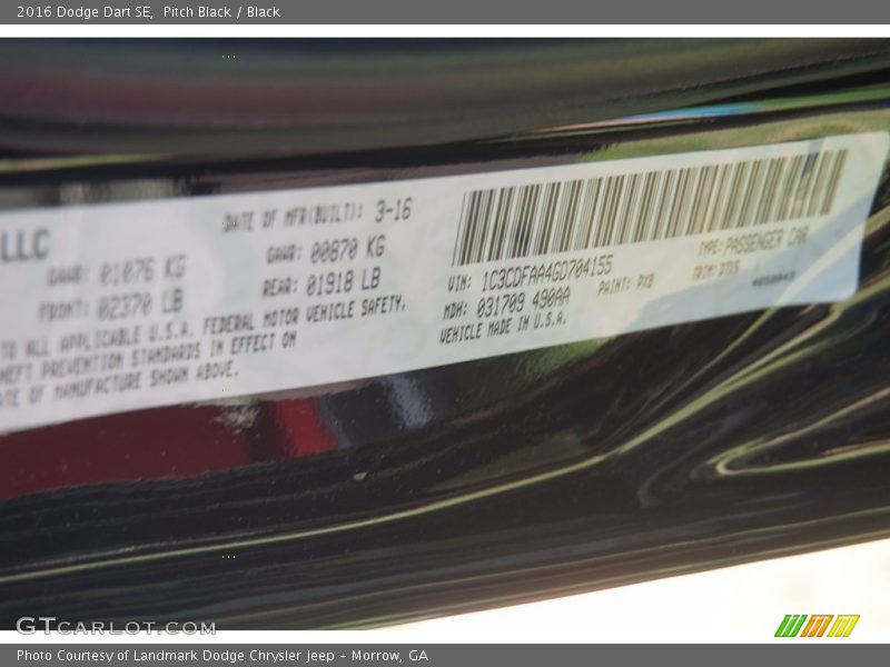 Pitch Black / Black 2016 Dodge Dart SE