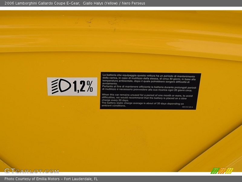 Info Tag of 2006 Gallardo Coupe E-Gear