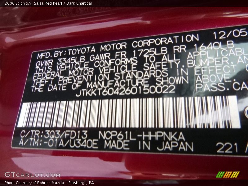 Salsa Red Pearl / Dark Charcoal 2006 Scion xA