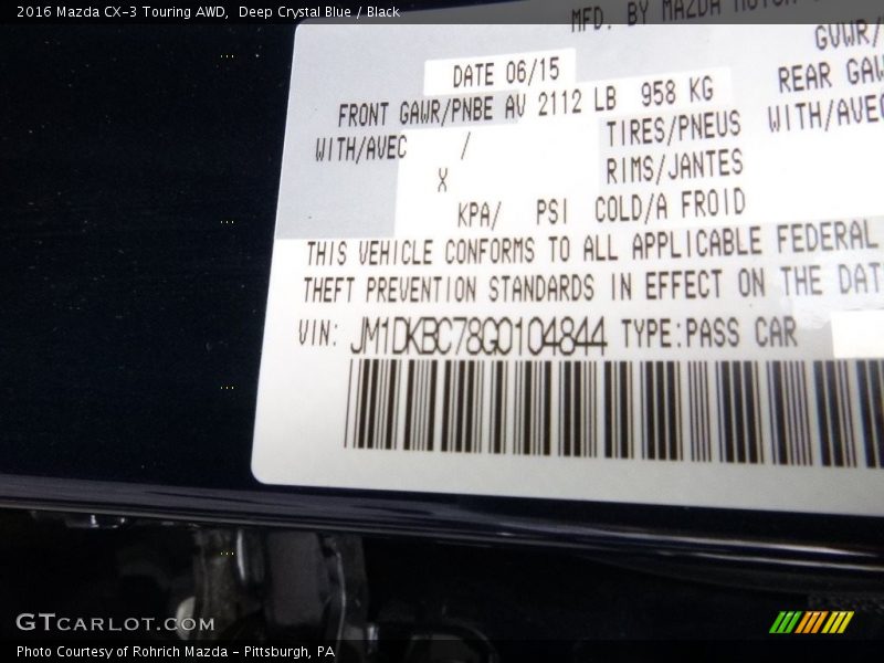 Deep Crystal Blue / Black 2016 Mazda CX-3 Touring AWD