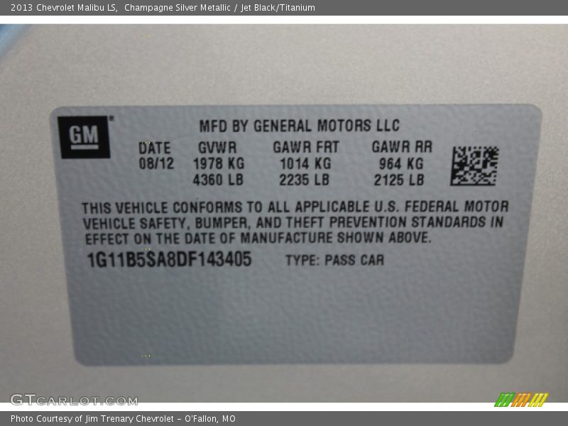 Champagne Silver Metallic / Jet Black/Titanium 2013 Chevrolet Malibu LS