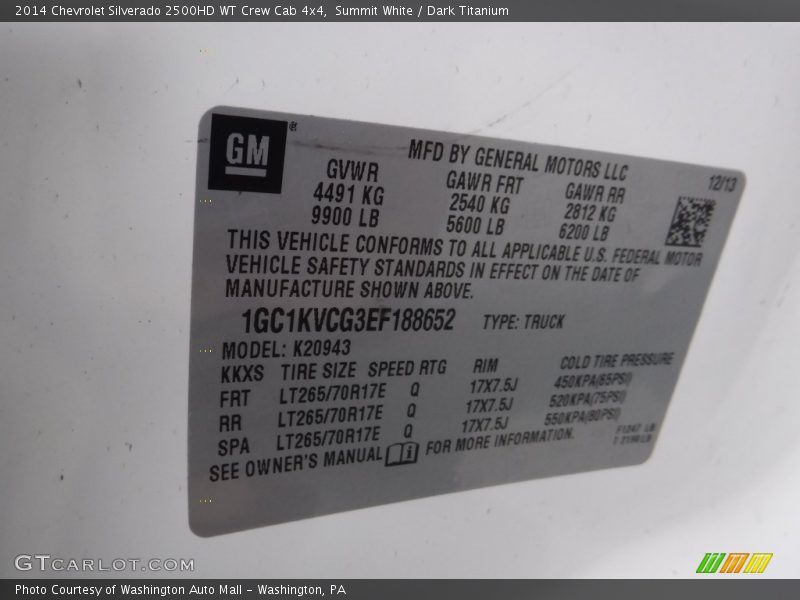 Summit White / Dark Titanium 2014 Chevrolet Silverado 2500HD WT Crew Cab 4x4