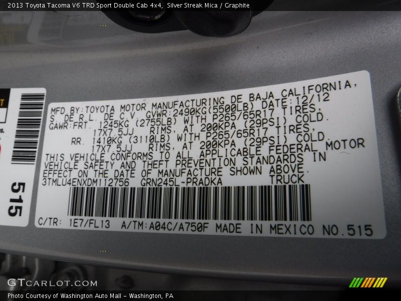 Silver Streak Mica / Graphite 2013 Toyota Tacoma V6 TRD Sport Double Cab 4x4