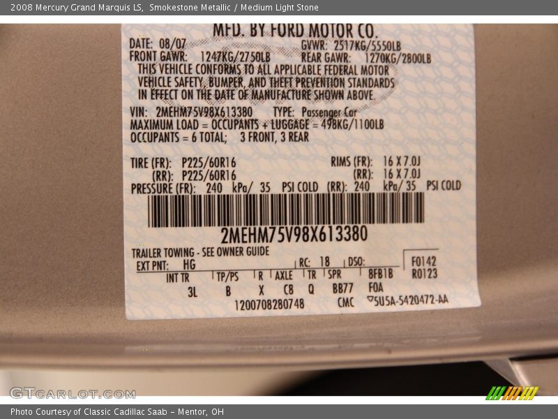 Smokestone Metallic / Medium Light Stone 2008 Mercury Grand Marquis LS