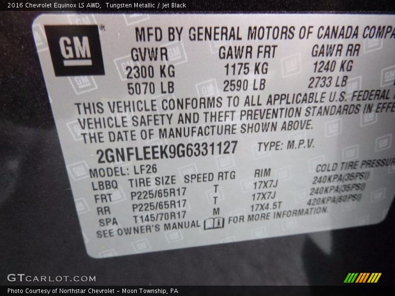 Tungsten Metallic / Jet Black 2016 Chevrolet Equinox LS AWD