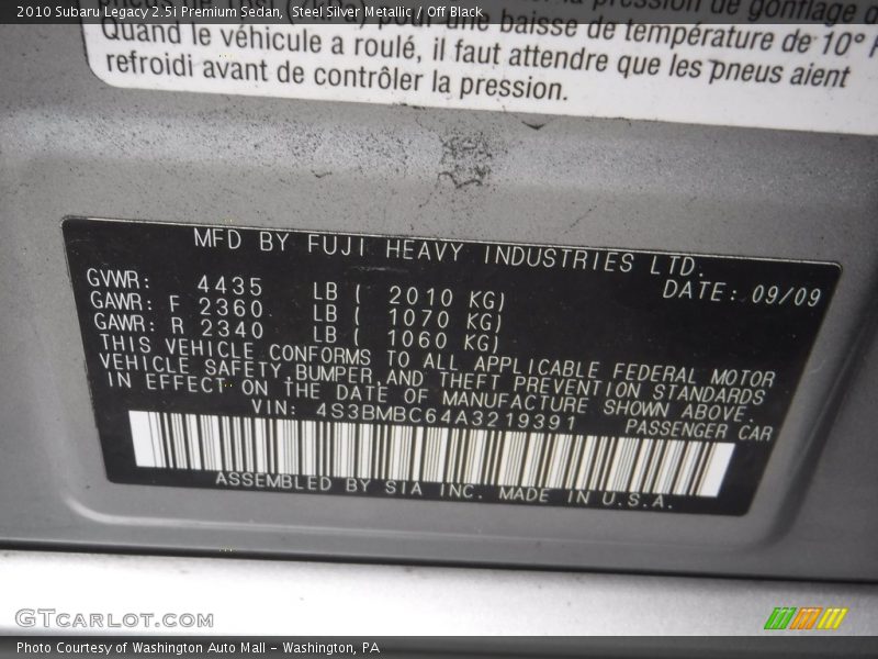 Steel Silver Metallic / Off Black 2010 Subaru Legacy 2.5i Premium Sedan