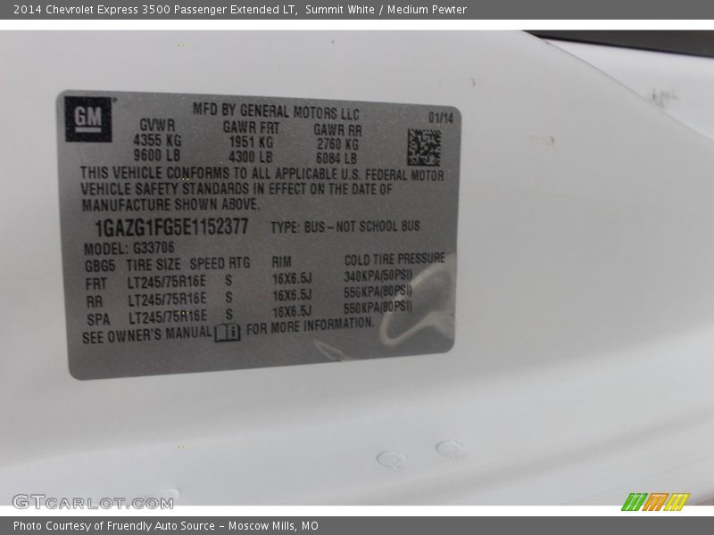 Summit White / Medium Pewter 2014 Chevrolet Express 3500 Passenger Extended LT