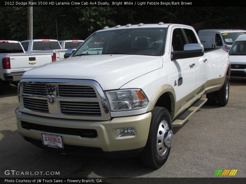 Bright White / Light Pebble Beige/Bark Brown 2012 Dodge Ram 3500 HD Laramie Crew Cab 4x4 Dually