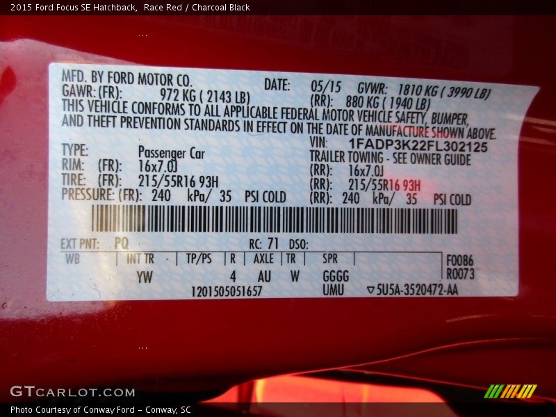 Race Red / Charcoal Black 2015 Ford Focus SE Hatchback