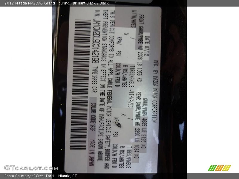 Brilliant Black / Black 2012 Mazda MAZDA5 Grand Touring
