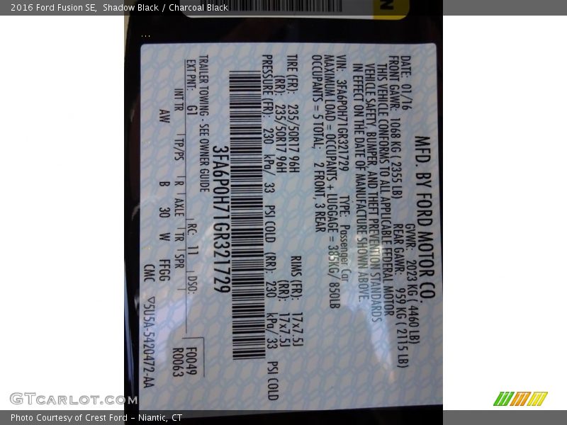 Shadow Black / Charcoal Black 2016 Ford Fusion SE