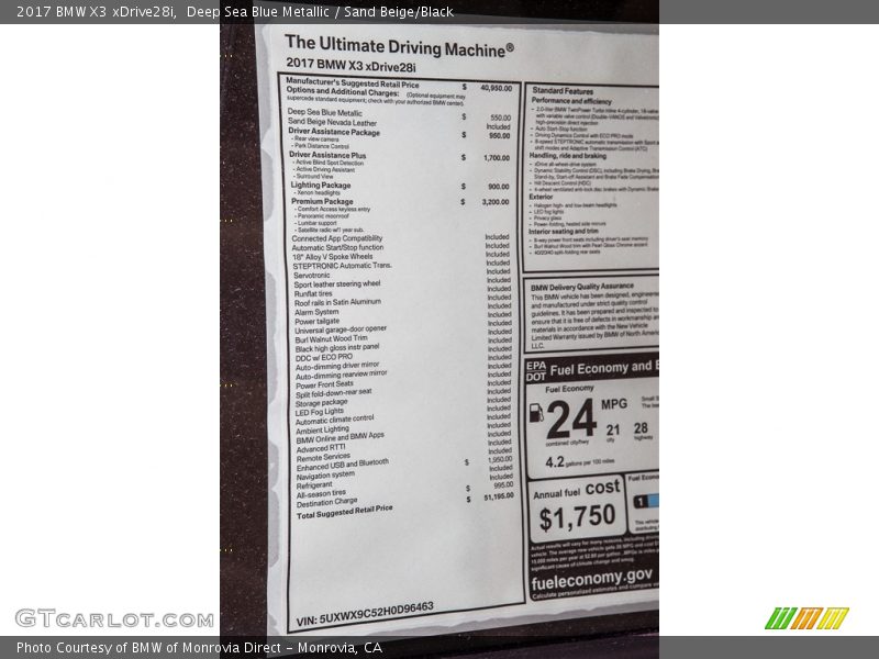  2017 X3 xDrive28i Window Sticker