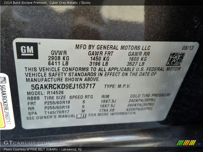 Cyber Gray Metallic / Ebony 2014 Buick Enclave Premium