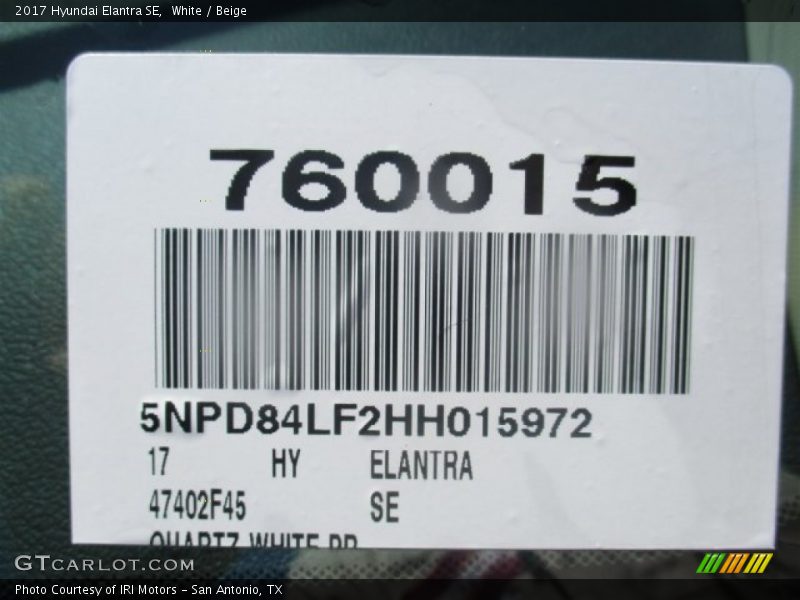 White / Beige 2017 Hyundai Elantra SE