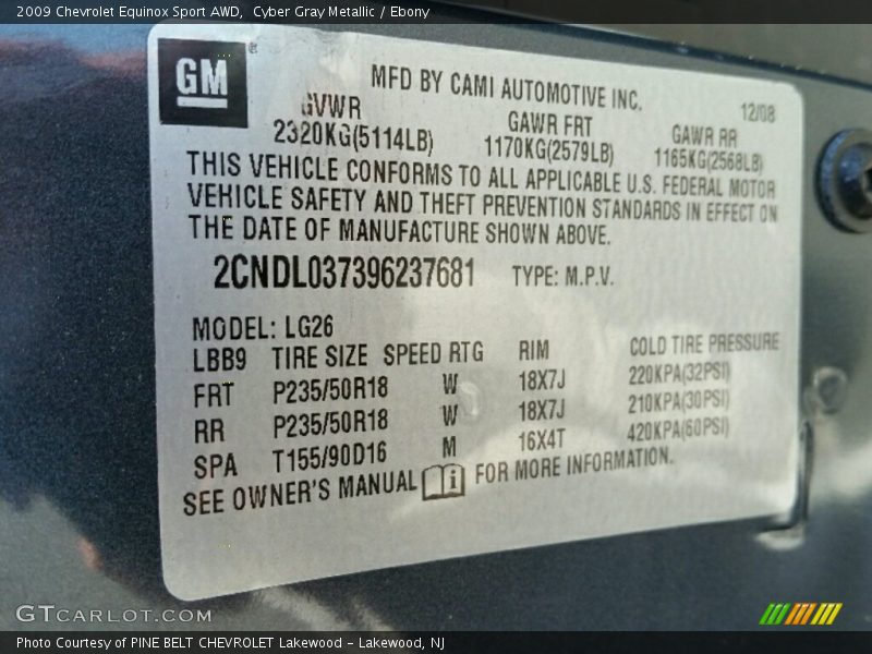 Cyber Gray Metallic / Ebony 2009 Chevrolet Equinox Sport AWD