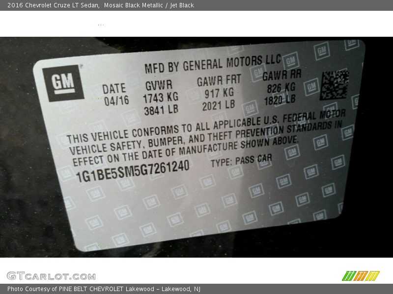 Mosaic Black Metallic / Jet Black 2016 Chevrolet Cruze LT Sedan