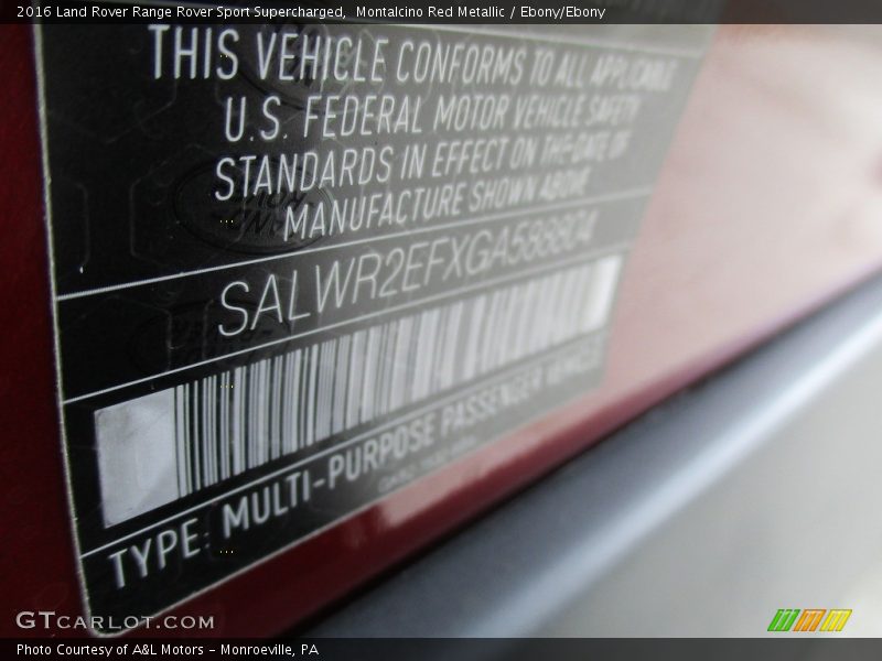 Montalcino Red Metallic / Ebony/Ebony 2016 Land Rover Range Rover Sport Supercharged