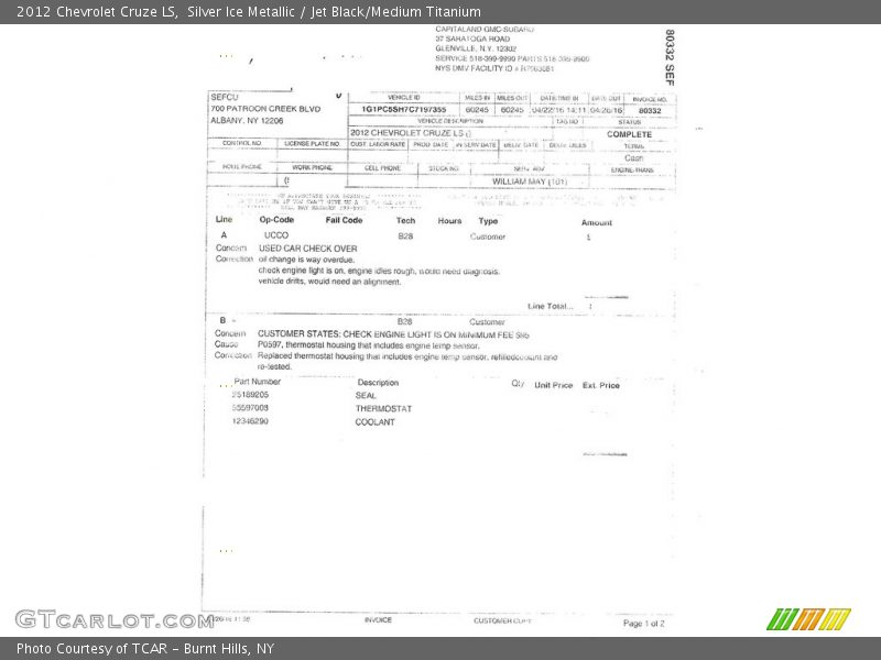 Silver Ice Metallic / Jet Black/Medium Titanium 2012 Chevrolet Cruze LS