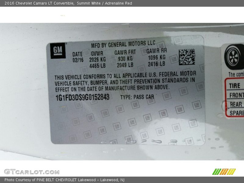Summit White / Adrenaline Red 2016 Chevrolet Camaro LT Convertible