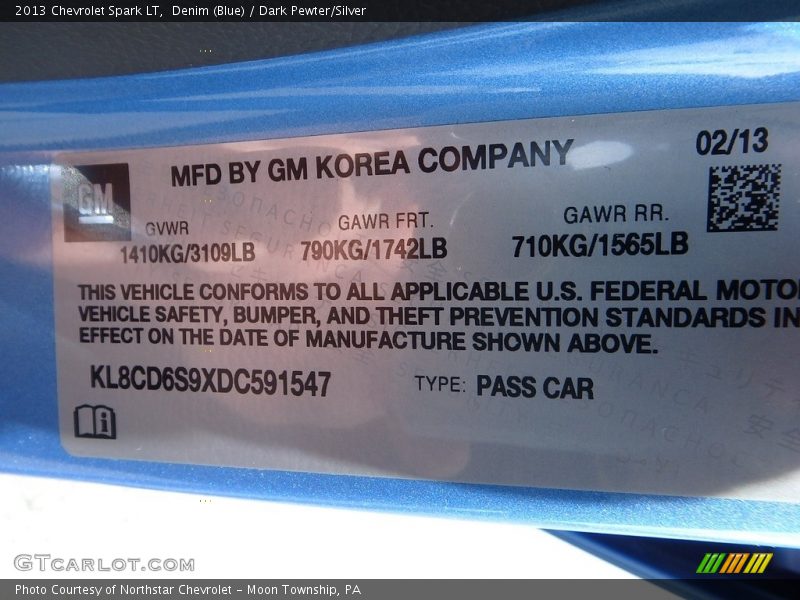Denim (Blue) / Dark Pewter/Silver 2013 Chevrolet Spark LT
